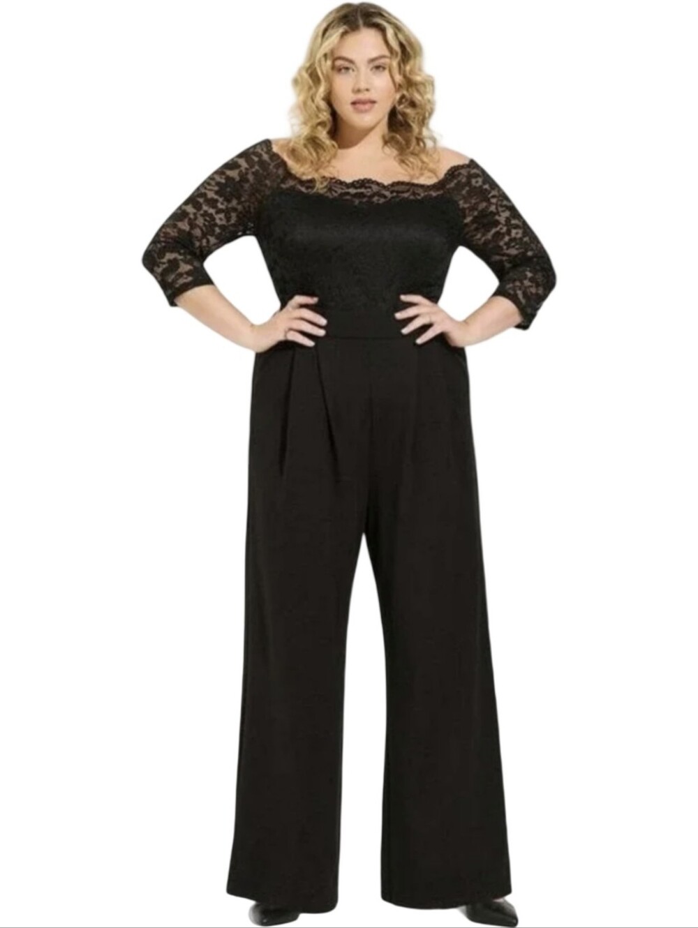 Torrid Black Lace Illusion Sweetheart Wide Leg Jumpsuit 3/4 Sleeve Plus Size 6X